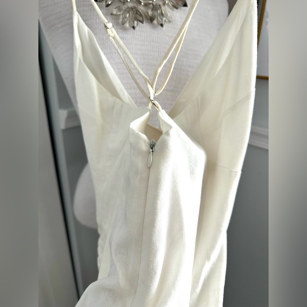 🌷🤍 NWT WHITE LINEN CROSSED STRAP DRESS SIZE XS-S FULLY LINED 🤍🌷 - Picture 6 of 9